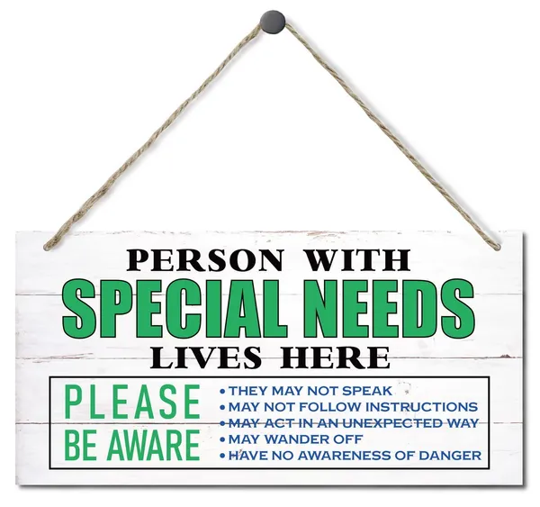 White_Person_With_Special_Needs_Lives_Here_Sign,_Hanging_Wood_Sign_Home_Decorative,_Printed_Wood_Wall_Art_Sign,_Special_Needs_Awareness_Sign,_Please_Be_Aware_Door_Sign,_Autism_Family_Wall_Decor_12_*_6Inch