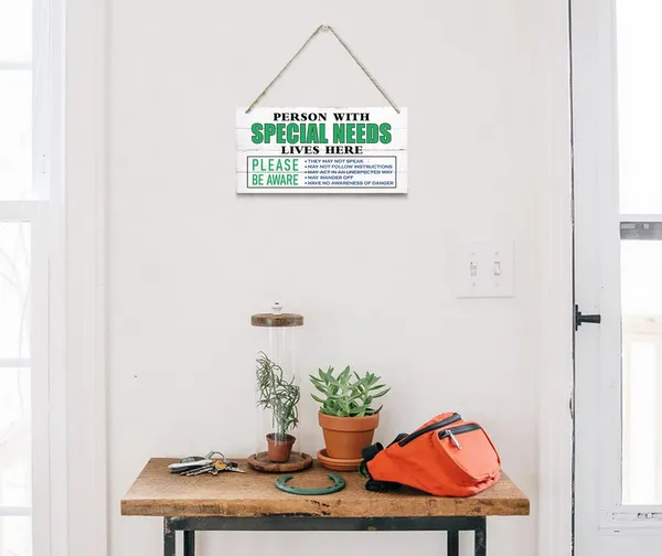 White_Person_With_Special_Needs_Lives_Here_Sign,_Hanging_Wood_Sign_Home_Decorative,_Printed_Wood_Wall_Art_Sign,_Special_Needs_Awareness_Sign,_Please_Be_Aware_Door_Sign,_Autism_Family_Wall_Decor_12_*_6Inch