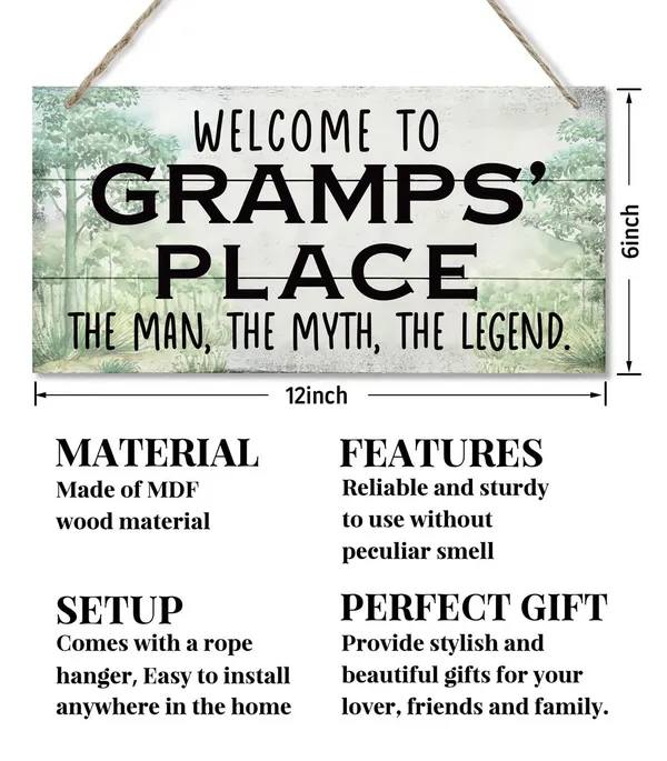 White_Vintage_Style_Sign,_Welcome_To_Gramps'_Place_The_Man,_The_Myth,_The_Legend._Hanging_Wood_Sign_Home_Decorative,_Printed_Wood_Wall_Art_Sign,_Fathers_Day_Gift_|_For_Grandpa_12X6_Inch