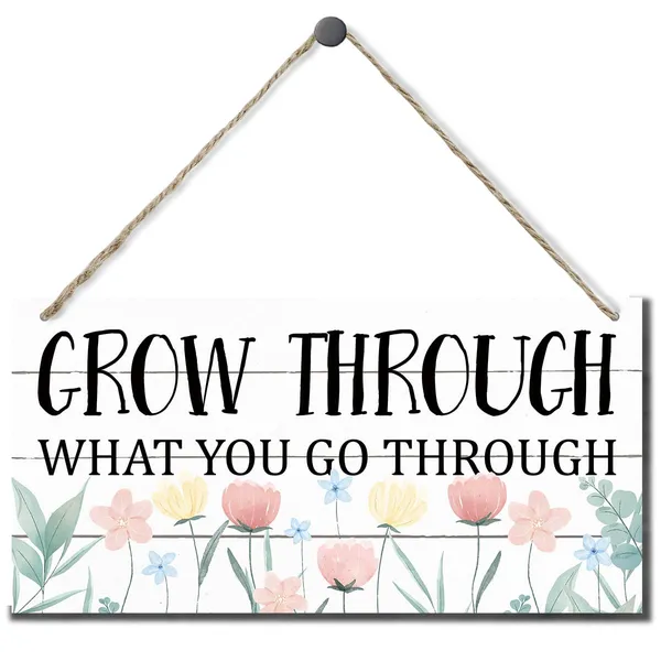 White_Spring_Decoration,_Hanging_Wood_Sign_Home_Decorative,_Positive_Decor_|_For_Home_Office_Classroom,_Thoughtful_Encouragement_Gift_|_For_Teens_Young,_Farmhouse_Wall_Plaque_-_Grow_Through_What_You_Go_Through