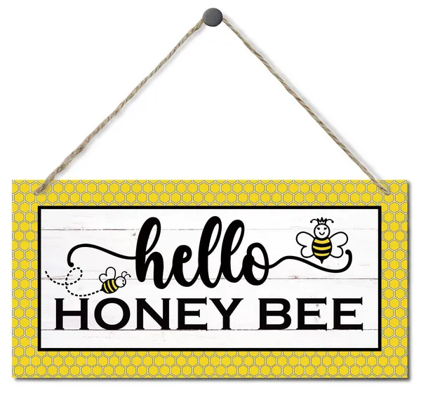 White_Hello_Honey_Bee_Decor_Sign,_Hanging_Wood_Sign_Home_Decorative,_Printed_Wood_Wall_Art_Sign,_Bumblebee_Walldecor,_Rustic_Wood_Wall_Decoration,_Home_Decor,_Front_Door_Decor_|_For_Farmhouse_Porch_12*6Inch