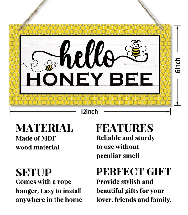 White_Hello_Honey_Bee_Decor_Sign,_Hanging_Wood_Sign_Home_Decorative,_Printed_Wood_Wall_Art_Sign,_Bumblebee_Walldecor,_Rustic_Wood_Wall_Decoration,_Home_Decor,_Front_Door_Decor_|_For_Farmhouse_Porch_12*6Inch