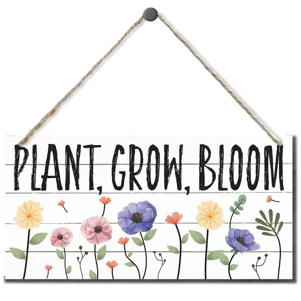 White_Spring_Decoration,_Hanging_Wood_Sign_Home_Decorative,_Spring_Summer_Seasonal_Door_Sign,_Front_Door_Decor_|_For_Porch_Front_Door,_Flower_Wall_Decor_Art,_Farmhouse_Wood_Wall_Plaque_-_Plant_Grow_Bloom