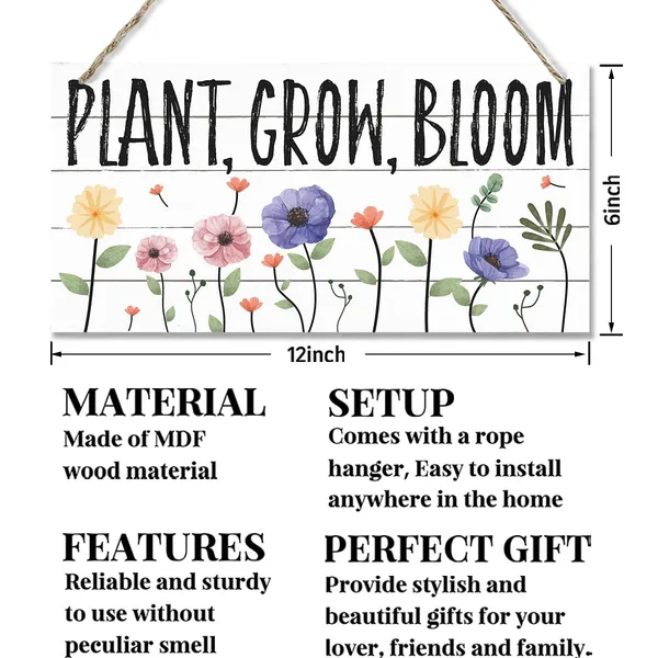 White_Spring_Decoration,_Hanging_Wood_Sign_Home_Decorative,_Spring_Summer_Seasonal_Door_Sign,_Front_Door_Decor_|_For_Porch_Front_Door,_Flower_Wall_Decor_Art,_Farmhouse_Wood_Wall_Plaque_-_Plant_Grow_Bloom