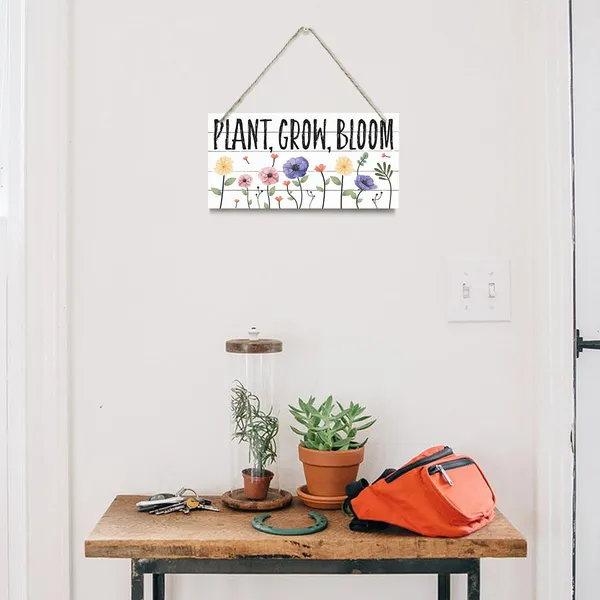 White_Spring_Decoration,_Hanging_Wood_Sign_Home_Decorative,_Spring_Summer_Seasonal_Door_Sign,_Front_Door_Decor_|_For_Porch_Front_Door,_Flower_Wall_Decor_Art,_Farmhouse_Wood_Wall_Plaque_-_Plant_Grow_Bloom