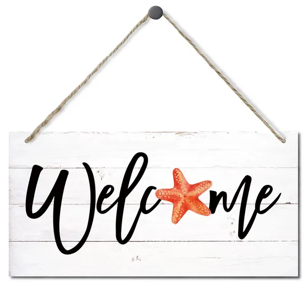 White_Welcome_Decor_Sign,_Hanging_Wood_Sign_Home_Decorative,_Printed_Wood_Wall_Art_Sign,_Starfish_Welcome_Sign,_Welcome_Sign_|_For_Farmhouse_Porch_Wall,_Rustic_Front_Door_Decor,_Hostel_Decor_12_*_6Inch