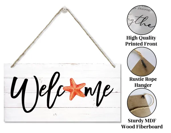 White_Welcome_Decor_Sign,_Hanging_Wood_Sign_Home_Decorative,_Printed_Wood_Wall_Art_Sign,_Starfish_Welcome_Sign,_Welcome_Sign_|_For_Farmhouse_Porch_Wall,_Rustic_Front_Door_Decor,_Hostel_Decor_12_*_6Inch