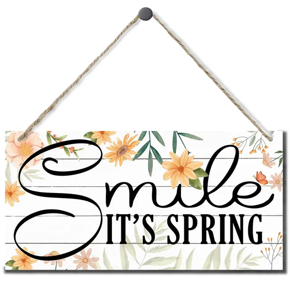 White_Spring_Decoration,_Hanging_Wood_Sign_Home_Decorative,_Inspirational_Door_Sign,_Welcome_Spring_Decor_|_For_Front_Door,_Happy_Spring_Decor_|_For_Home_Party,_Farmhouse_Wood_Wall_Plaque_-_Smile!_It'S_Spring