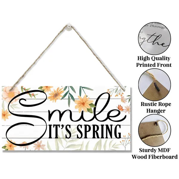 White_Spring_Decoration,_Hanging_Wood_Sign_Home_Decorative,_Inspirational_Door_Sign,_Welcome_Spring_Decor_|_For_Front_Door,_Happy_Spring_Decor_|_For_Home_Party,_Farmhouse_Wood_Wall_Plaque_-_Smile!_It'S_Spring