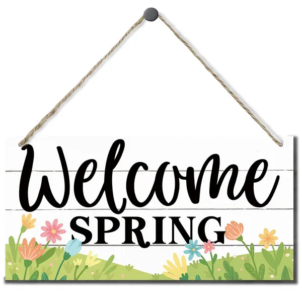 White_Welcome_Spring_Sign,_Spring_Decoration,_Hanging_Wood_Sign_Home_Decorative,_Floral_Decor,_Spring_Wood_Hanging_Sign,_Rustic_Wall_Decor,_Garden_Shop_Door_Hanger,_Farmhouse_Wood_Wall_Hanging_Plaque