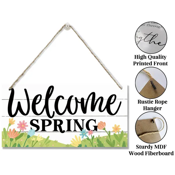 White_Welcome_Spring_Sign,_Spring_Decoration,_Hanging_Wood_Sign_Home_Decorative,_Floral_Decor,_Spring_Wood_Hanging_Sign,_Rustic_Wall_Decor,_Garden_Shop_Door_Hanger,_Farmhouse_Wood_Wall_Hanging_Plaque