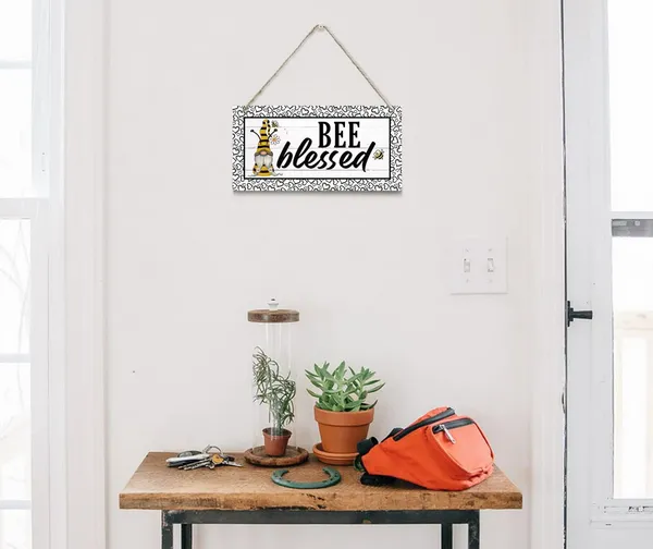 White_Gnome_Bee_Blessed_Decor_Sign,_Hanging_Wood_Sign_Home_Decorative,_Printed_Wood_Wall_Art_Sign,_Vintage_Wood_Hanger,_Home_Decor_Sign,_Farmhouse_Wall_Decor,_Decor_Signs_|_For_Home_Bedroom_Gallery_12*6Inch