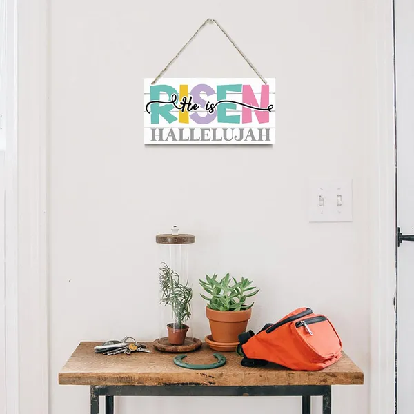 White_Spring_Decoration,_Hanging_Wood_Sign_Home_Decorative,_Christian_Wall_Decor,_Easter_Decor,_Inspirational_Home_Decor,_Cafe_Decor,_Coffee_Shop_Decor,_Farmhouse_Wood_Wall_Plaque_-_He_Is_Risen,_Hallelujah