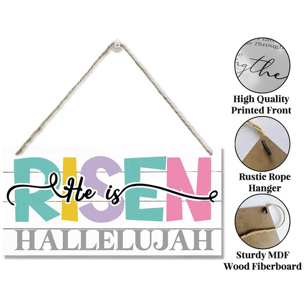 White_Spring_Decoration,_Hanging_Wood_Sign_Home_Decorative,_Christian_Wall_Decor,_Easter_Decor,_Inspirational_Home_Decor,_Cafe_Decor,_Coffee_Shop_Decor,_Farmhouse_Wood_Wall_Plaque_-_He_Is_Risen,_Hallelujah