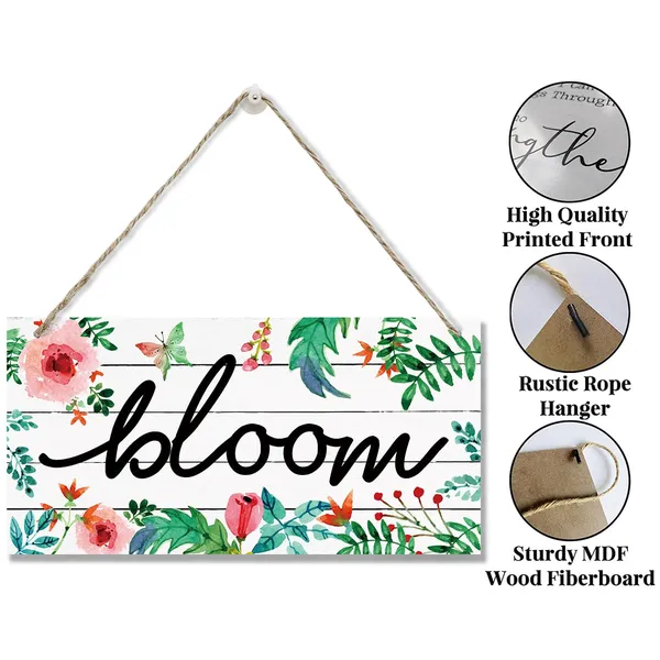 White_Spring_Decoration,_Bloom_Sign_Decor,_Hanging_Wood_Sign_Home_Decorative,_Floral_Decor,_Rustic_Door_Sign,_Spring_Summer_Seasonal_Decor_Sign,_Home_Wall_Decor,_Farmhouse_Wood_Wall_Hanging_Plaque
