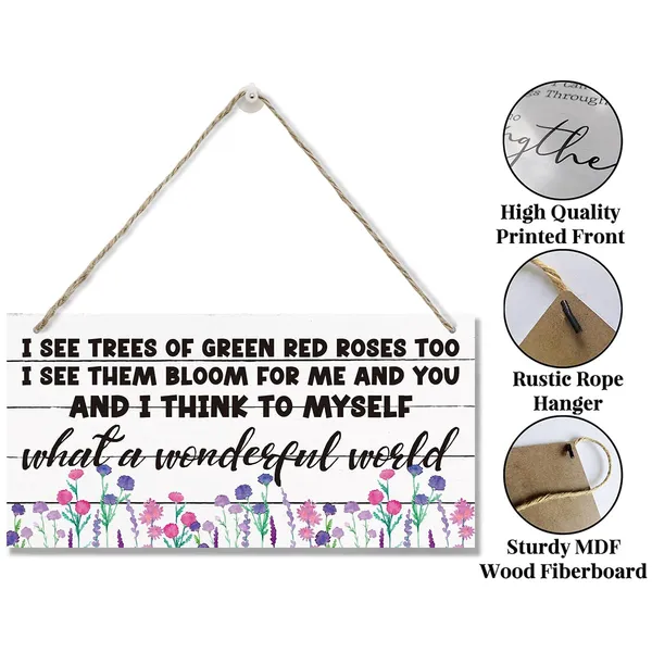 White_Spring_Decoration,_Hanging_Wood_Sign_Home_Decorative,_Colorful_Flowers_Dragonfly_Decor,_Inspirational_Wall_Decor,_Living_Room_Decor_Accents,_Farmhouse_Wood_Wall_Plaque_-_What_A_Wonderful_World