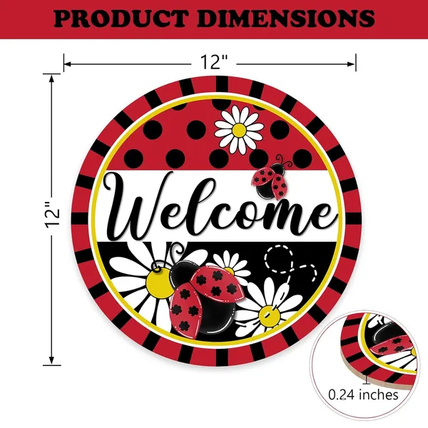 Multicolor_Bolisom_Welcome_Spring_Summer_Ladybug_Front_Door_Sign,_Daisy_Flower_Red_Black_Wood_Door_Hanger_Outdoor_Outside_Porch_Decor,_Polka_Dot_Stripes_Seasonal_Wooden_Wreath_Indoor_Wall_Hanging_Decoration