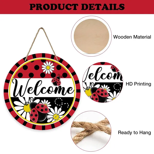 Multicolor_Bolisom_Welcome_Spring_Summer_Ladybug_Front_Door_Sign,_Daisy_Flower_Red_Black_Wood_Door_Hanger_Outdoor_Outside_Porch_Decor,_Polka_Dot_Stripes_Seasonal_Wooden_Wreath_Indoor_Wall_Hanging_Decoration