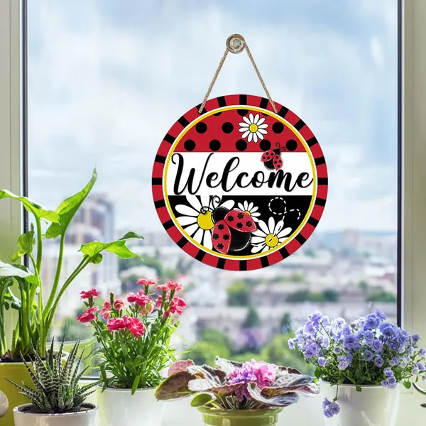 Multicolor_Bolisom_Welcome_Spring_Summer_Ladybug_Front_Door_Sign,_Daisy_Flower_Red_Black_Wood_Door_Hanger_Outdoor_Outside_Porch_Decor,_Polka_Dot_Stripes_Seasonal_Wooden_Wreath_Indoor_Wall_Hanging_Decoration