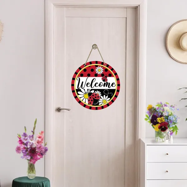 Multicolor_Bolisom_Welcome_Spring_Summer_Ladybug_Front_Door_Sign,_Daisy_Flower_Red_Black_Wood_Door_Hanger_Outdoor_Outside_Porch_Decor,_Polka_Dot_Stripes_Seasonal_Wooden_Wreath_Indoor_Wall_Hanging_Decoration
