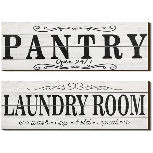 White_2_Pieces_Pantry_Sign_Laundry_Room_Wooden_Sign_Farmhouse_Laundry_Room_Hanging_Sign_Pantry_Hanging_Wooden_Art_Printed_Decor_|_For_Home_Laundry_Room_Pantry_Room,_15_X_5_Inches_(White)