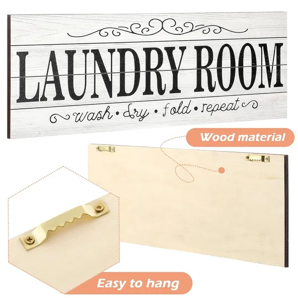 White_2_Pieces_Pantry_Sign_Laundry_Room_Wooden_Sign_Farmhouse_Laundry_Room_Hanging_Sign_Pantry_Hanging_Wooden_Art_Printed_Decor_|_For_Home_Laundry_Room_Pantry_Room,_15_X_5_Inches_(White)