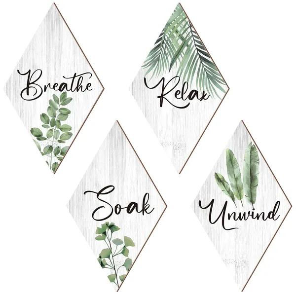 White_&_Green_Jetec_4_Pcs_Bathroom_Decor_Green_Bathroom_Decor_Wall_Art_Relax_Soak_Unwind_Breathe_Wooden_Sign_Hanging_Wall_Art_Green_Accessories_|_For_Bedroom_Living_Room_Office_Farmhouse_Decorations(Leaves,White,