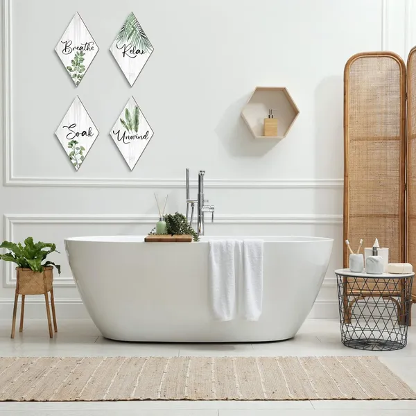 White_&_Green_Jetec_4_Pcs_Bathroom_Decor_Green_Bathroom_Decor_Wall_Art_Relax_Soak_Unwind_Breathe_Wooden_Sign_Hanging_Wall_Art_Green_Accessories_|_For_Bedroom_Living_Room_Office_Farmhouse_Decorations(Leaves,White,