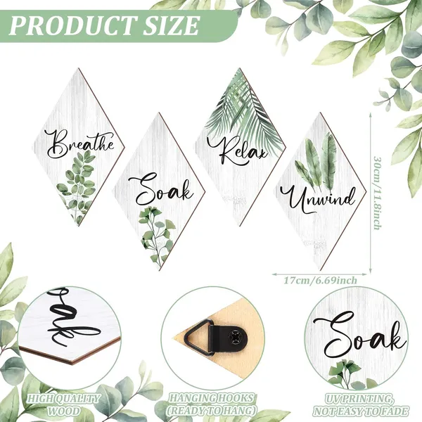 White_&_Green_Jetec_4_Pcs_Bathroom_Decor_Green_Bathroom_Decor_Wall_Art_Relax_Soak_Unwind_Breathe_Wooden_Sign_Hanging_Wall_Art_Green_Accessories_|_For_Bedroom_Living_Room_Office_Farmhouse_Decorations(Leaves,White,