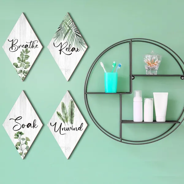 White_&_Green_Jetec_4_Pcs_Bathroom_Decor_Green_Bathroom_Decor_Wall_Art_Relax_Soak_Unwind_Breathe_Wooden_Sign_Hanging_Wall_Art_Green_Accessories_|_For_Bedroom_Living_Room_Office_Farmhouse_Decorations(Leaves,White,