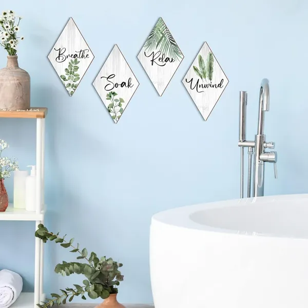 White_&_Green_Jetec_4_Pcs_Bathroom_Decor_Green_Bathroom_Decor_Wall_Art_Relax_Soak_Unwind_Breathe_Wooden_Sign_Hanging_Wall_Art_Green_Accessories_|_For_Bedroom_Living_Room_Office_Farmhouse_Decorations(Leaves,White,