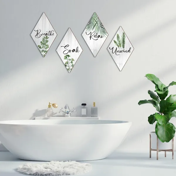 White_&_Green_Jetec_4_Pcs_Bathroom_Decor_Green_Bathroom_Decor_Wall_Art_Relax_Soak_Unwind_Breathe_Wooden_Sign_Hanging_Wall_Art_Green_Accessories_|_For_Bedroom_Living_Room_Office_Farmhouse_Decorations(Leaves,White,