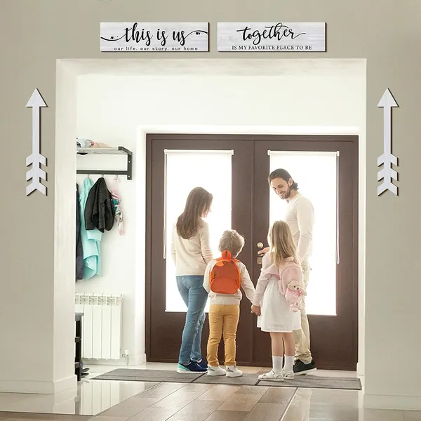 White_4_Pieces_This_Is_Us_Our_Life_Our_Story_Wood_Signs_Rustic_Wood_Together_Signs_Home_Wooden_Wall_Decor_Sign_Wooden_Arrow_Hanging_Signs_Art_|_For_Farmhouse_Entryway_Living_Room,_15_X_4_X_0.2_Inch_(White)