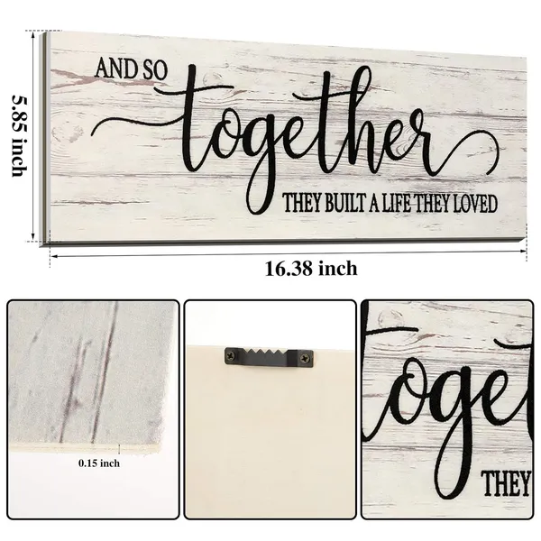 White_Together_Wood_Sign_And_So_Together_They_Built_A_Life_They_Loved_Wooden_Wall_Sign_Rustic_Hanging_Wall_Sign_Farmhouse_Wall_Decoration_|_For_Home_Wall_Living_Room_Bedroom,_16.5_X_5.9_Inch_(White)
