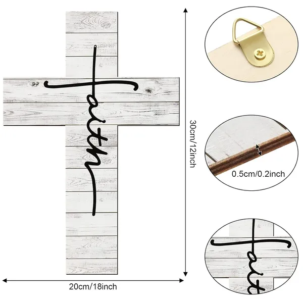 White_Faith_Cross_Wood_Wall_Art_Faith_Cross_Wall_Sign_Wood_Wall_Hanging_Cross_Rustic_Cross_Wall_Decor_Faith_Religious_Home_Hanging_Decor_|_For_Home_Wall_Decorations_Supplies,_12_X_8_Inch