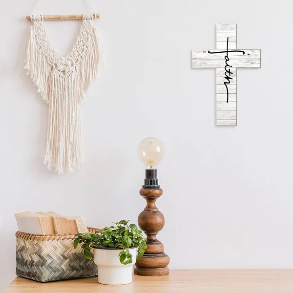 White_Faith_Cross_Wood_Wall_Art_Faith_Cross_Wall_Sign_Wood_Wall_Hanging_Cross_Rustic_Cross_Wall_Decor_Faith_Religious_Home_Hanging_Decor_|_For_Home_Wall_Decorations_Supplies,_12_X_8_Inch