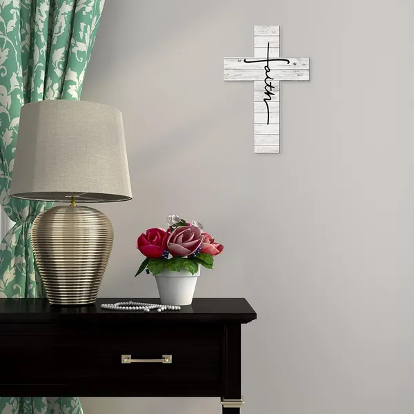 White_Faith_Cross_Wood_Wall_Art_Faith_Cross_Wall_Sign_Wood_Wall_Hanging_Cross_Rustic_Cross_Wall_Decor_Faith_Religious_Home_Hanging_Decor_|_For_Home_Wall_Decorations_Supplies,_12_X_8_Inch