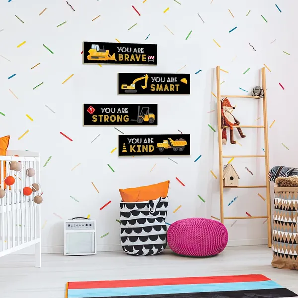 Black_4_Pcs_Construction_Trucks_Theme_Room_Decor_|_For_Boys,Wooden_Hanging_Wall_Pediments_|_For_Kids_Toddler_Boy_Playroom_Art_Inspirational_Quotes.