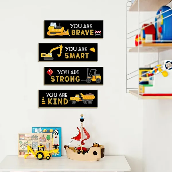 Black_4_Pcs_Construction_Trucks_Theme_Room_Decor_|_For_Boys,Wooden_Hanging_Wall_Pediments_|_For_Kids_Toddler_Boy_Playroom_Art_Inspirational_Quotes.
