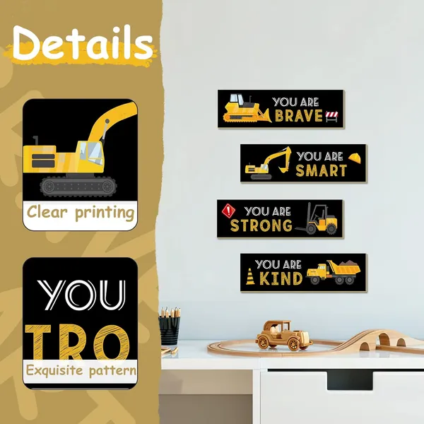 Black_4_Pcs_Construction_Trucks_Theme_Room_Decor_|_For_Boys,Wooden_Hanging_Wall_Pediments_|_For_Kids_Toddler_Boy_Playroom_Art_Inspirational_Quotes.