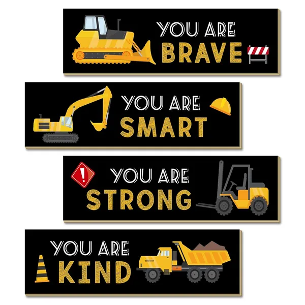 Black_4_Pcs_Construction_Trucks_Theme_Room_Decor_|_For_Boys,Wooden_Hanging_Wall_Pediments_|_For_Kids_Toddler_Boy_Playroom_Art_Inspirational_Quotes.
