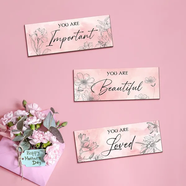Pink_3_Pieces_Design_Floral_Wall_Decor,Art_Positive_Quotes_You_Are_Important_Beautiful_Loved_Art_Design_Wooden_Sign,Inspirational_Word_Wall_Mount_Decoration_|_For_Living_Room_And_Bedroom_(Green,11_Inch_X3.9_Inch)