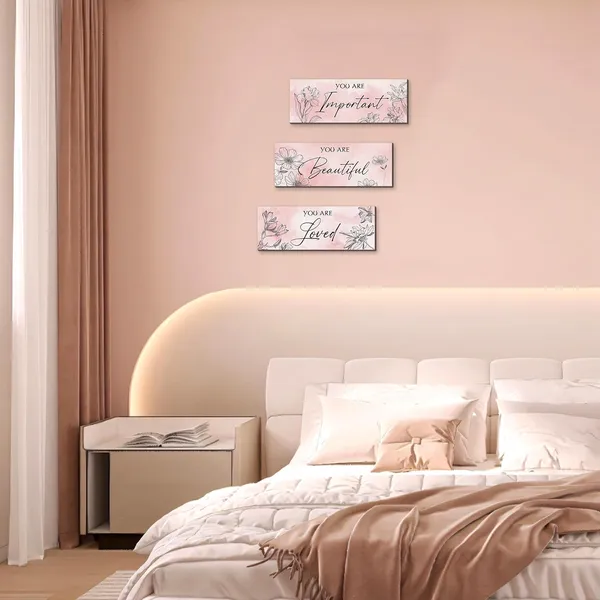 Pink_3_Pieces_Design_Floral_Wall_Decor,Art_Positive_Quotes_You_Are_Important_Beautiful_Loved_Art_Design_Wooden_Sign,Inspirational_Word_Wall_Mount_Decoration_|_For_Living_Room_And_Bedroom_(Green,11_Inch_X3.9_Inch)