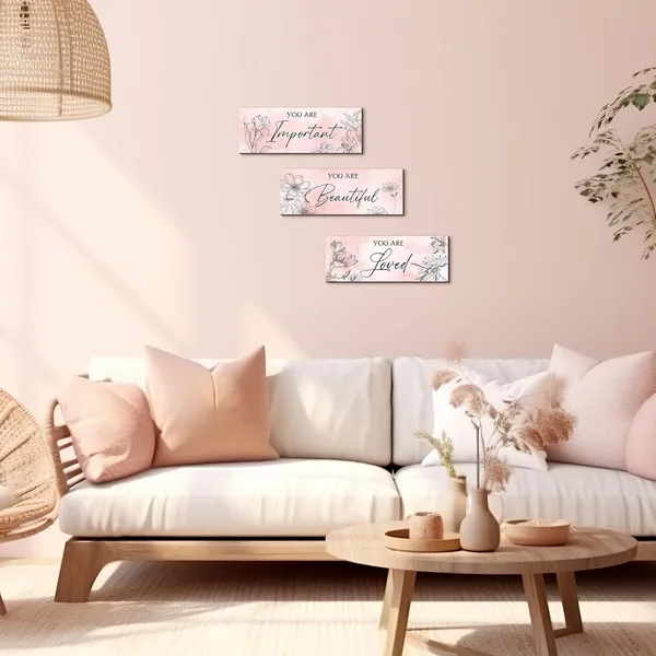 Pink_3_Pieces_Design_Floral_Wall_Decor,Art_Positive_Quotes_You_Are_Important_Beautiful_Loved_Art_Design_Wooden_Sign,Inspirational_Word_Wall_Mount_Decoration_|_For_Living_Room_And_Bedroom_(Green,11_Inch_X3.9_Inch)