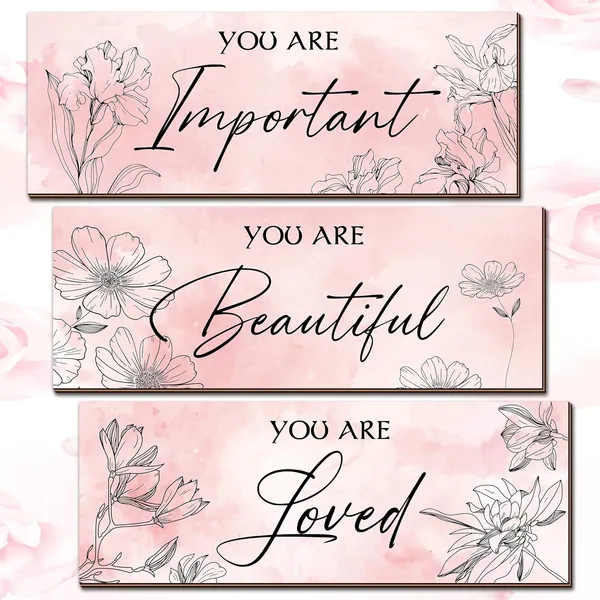 Pink_3_Pieces_Design_Floral_Wall_Decor,Art_Positive_Quotes_You_Are_Important_Beautiful_Loved_Art_Design_Wooden_Sign,Inspirational_Word_Wall_Mount_Decoration_|_For_Living_Room_And_Bedroom_(Green,11_Inch_X3.9_Inch)