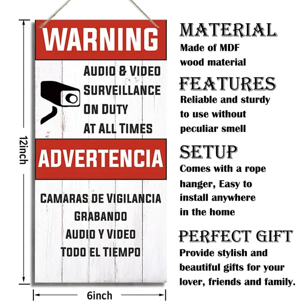 Multicolor_Warning_Signs,_Audio_&_Video_Surveillance_On_Duty_At_All_Times,_Decorative_Wood_Hanging_Wood_Plaque,_Farmhouse_Warning_Wooden_Plaque,_Rustic_Door_Hanger,_Gate_Sign,_Rustic_Sign_|_For_Indoor_Outdoor