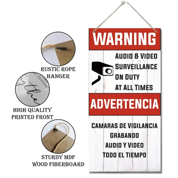 Multicolor_Warning_Signs,_Audio_&_Video_Surveillance_On_Duty_At_All_Times,_Decorative_Wood_Hanging_Wood_Plaque,_Farmhouse_Warning_Wooden_Plaque,_Rustic_Door_Hanger,_Gate_Sign,_Rustic_Sign_|_For_Indoor_Outdoor