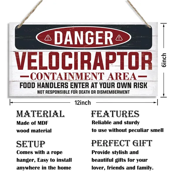 Multicolor_Warning_Signs,_Danger_Velociraptor_Containment_Area_Sign,_Dinosaur_Park_Decor,_Decorative_Wood_Hanging_Wood_Plaque,_Farmhouse_Wood_Decor_Indoor_Outdoor,_Warning_Door_Gate_Hanger,_Novelty_Warning_Sign