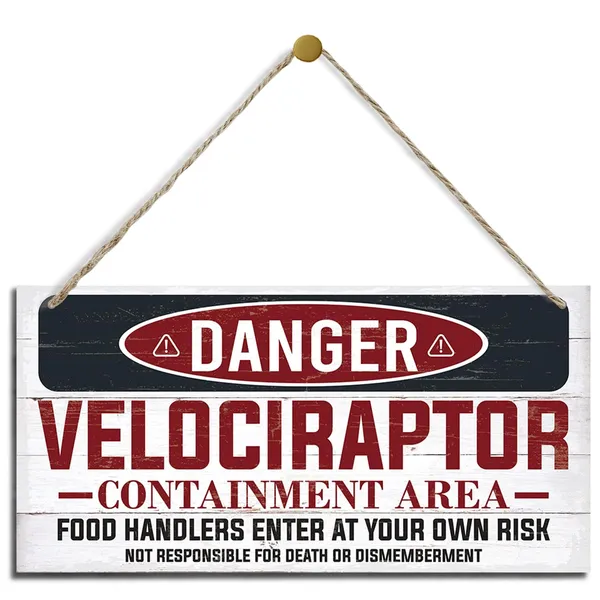 Multicolor_Warning_Signs,_Danger_Velociraptor_Containment_Area_Sign,_Dinosaur_Park_Decor,_Decorative_Wood_Hanging_Wood_Plaque,_Farmhouse_Wood_Decor_Indoor_Outdoor,_Warning_Door_Gate_Hanger,_Novelty_Warning_Sign