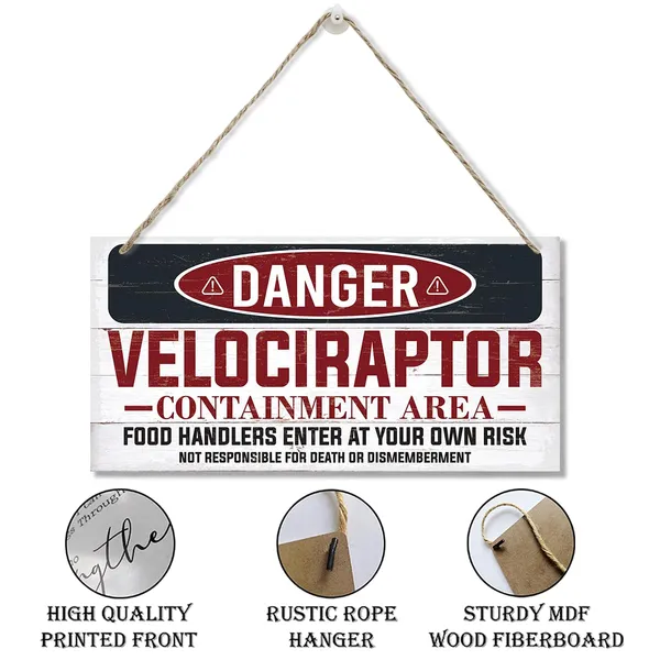 Multicolor_Warning_Signs,_Danger_Velociraptor_Containment_Area_Sign,_Dinosaur_Park_Decor,_Decorative_Wood_Hanging_Wood_Plaque,_Farmhouse_Wood_Decor_Indoor_Outdoor,_Warning_Door_Gate_Hanger,_Novelty_Warning_Sign